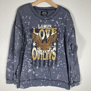 One 24 Rags Sweatshirt XL Slouchy Distressed Splatter Grunge Graphic Outlaw Love